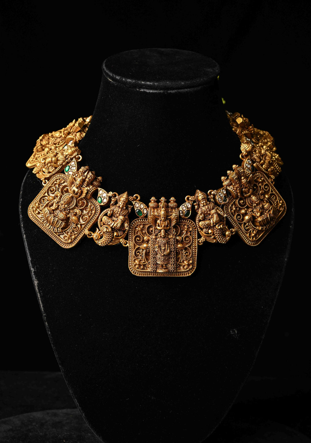 Statement 92.5 Silver 24 Ct Gold Plated Deep Nagas Balaji Lakshmi Antique Necklace