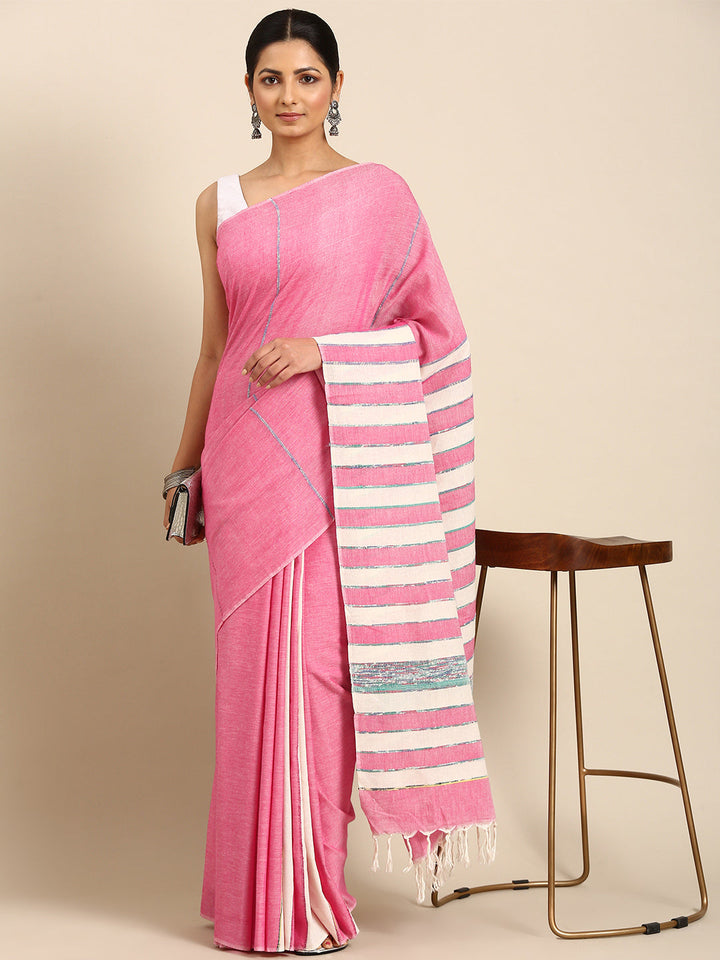 Pink Khesh Weave Pure Cotton saree