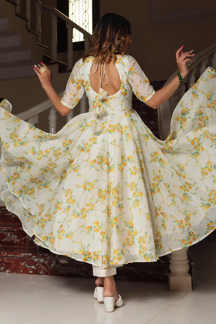 YELLOW PHOOL ORGANZA ANARKALI SET | SHOBITAM