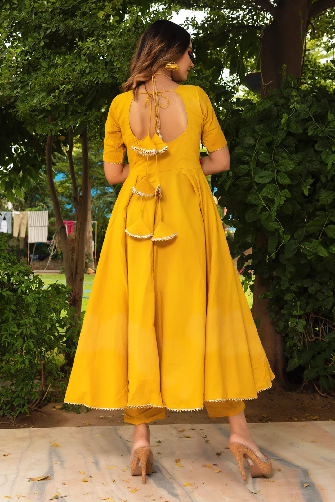 ROSEMARRY YELLOW COTTON ANARKALI SET | SHOBITAM