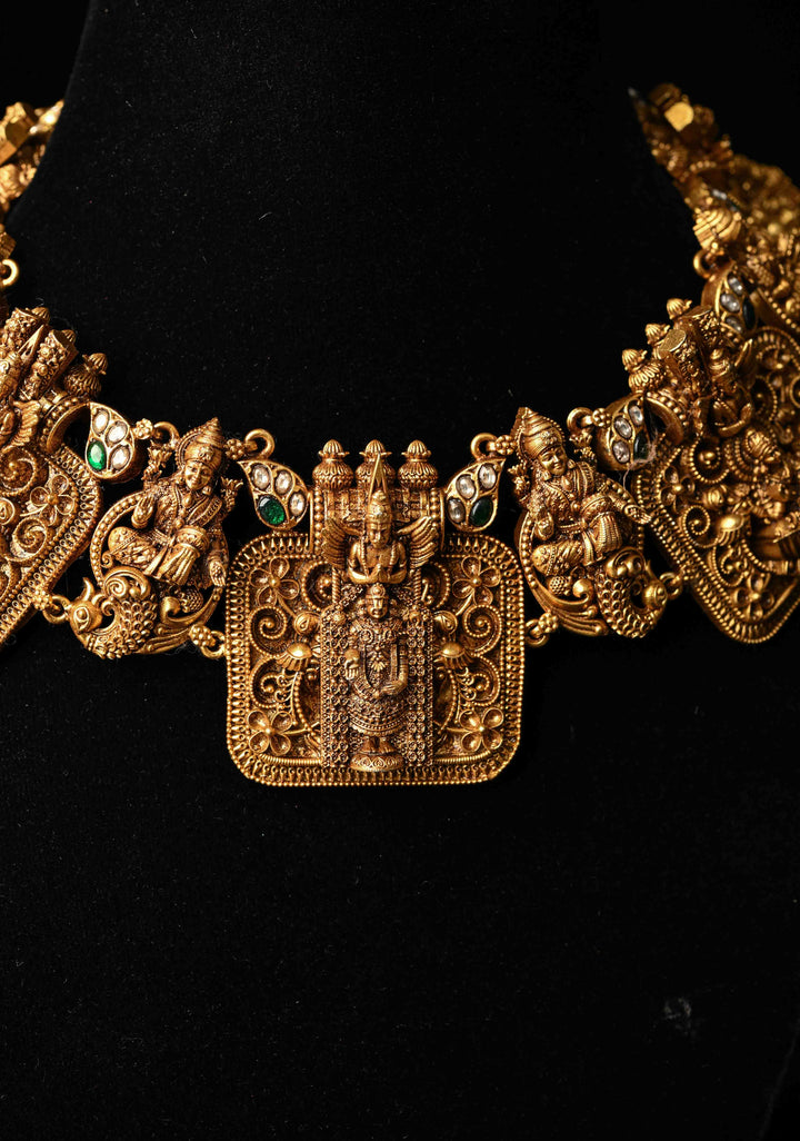 Statement 92.5 Silver 24 Ct Gold Plated Deep Nagas Balaji Lakshmi Antique Necklace