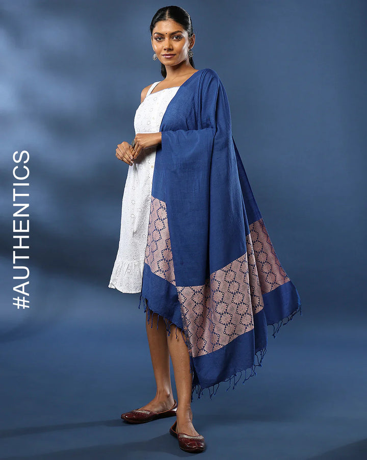 Handwoven Blue Assamese Cotton Eri Silk Stole