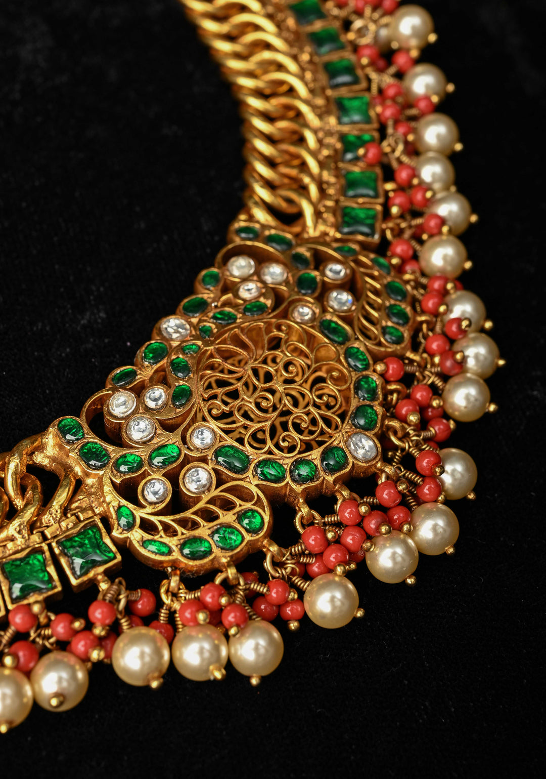 92.5  Silver  Reversible  Braided Necklace - Ruby and Emerald