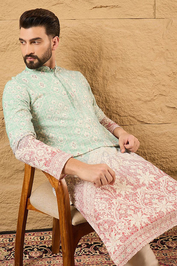 Teal Viscose Rayon Ethnic Motifs Embroidered Straight Kurta with Trouser  | SHOBITAM