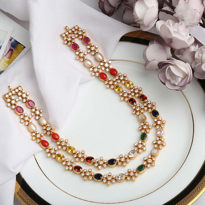 Pure 92.5 Silver Panache Navarathna Necklace | SHOBITAM