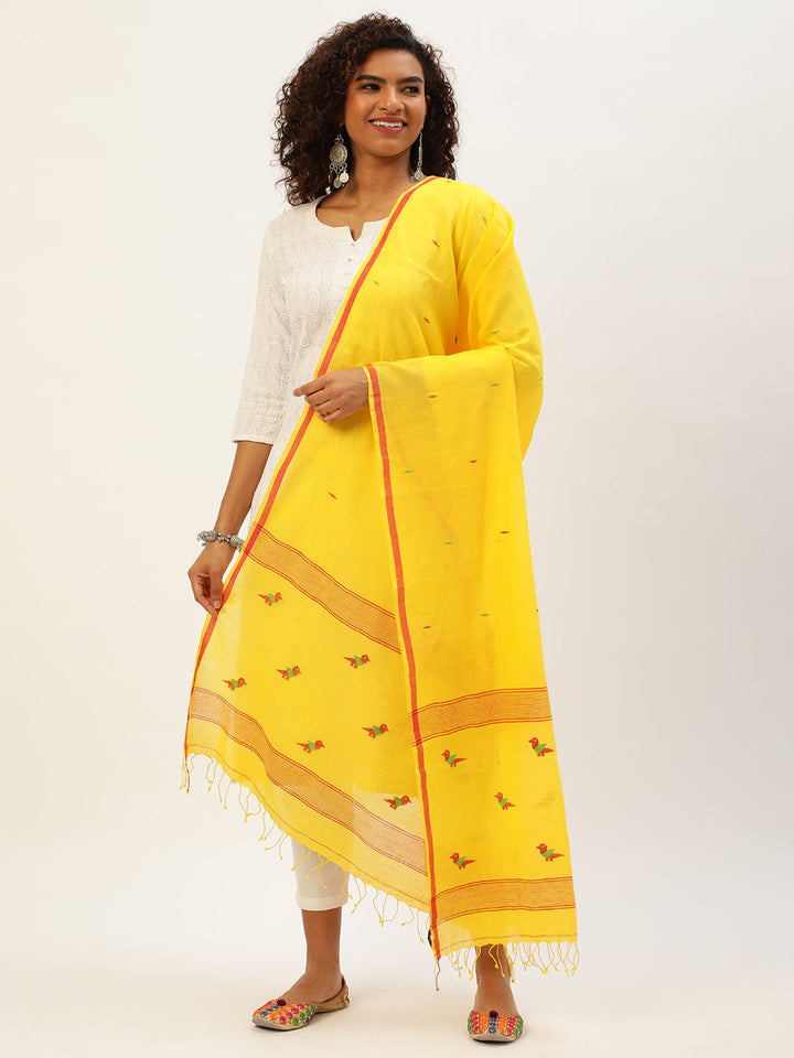 Yellow Jamdani Mul Cotton Dupatta | SHOBITAM