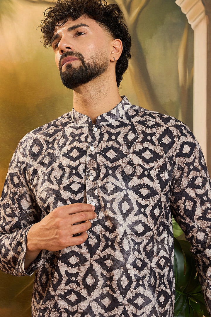Blue Pure Cotton Batik Embroidered Straight Kurta with Trouser | SHOBITAM