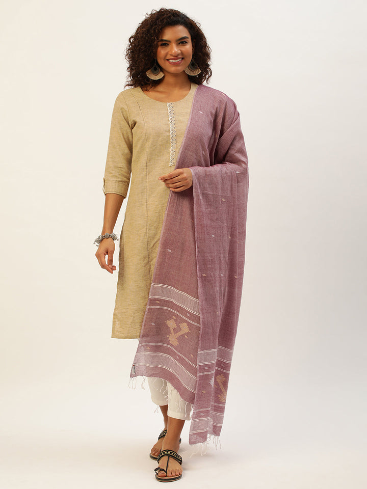 Dusty Pink Jamdani Mul Cotton Dupatta | SHOBITAM
