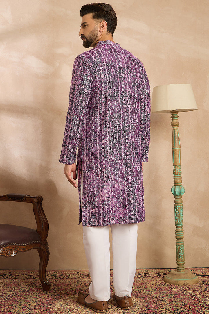 Purple Viscose Rayon Solid Printed Straight Kurta  | SHOBITAM