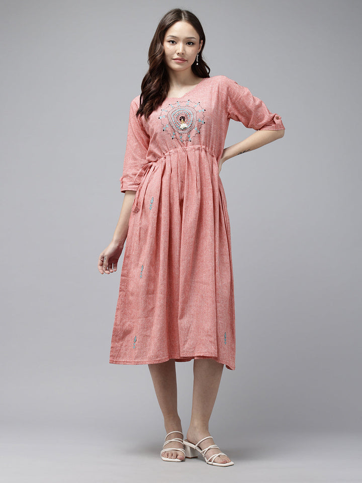 Pink Cotton Kantha Dress | SHOBITAM