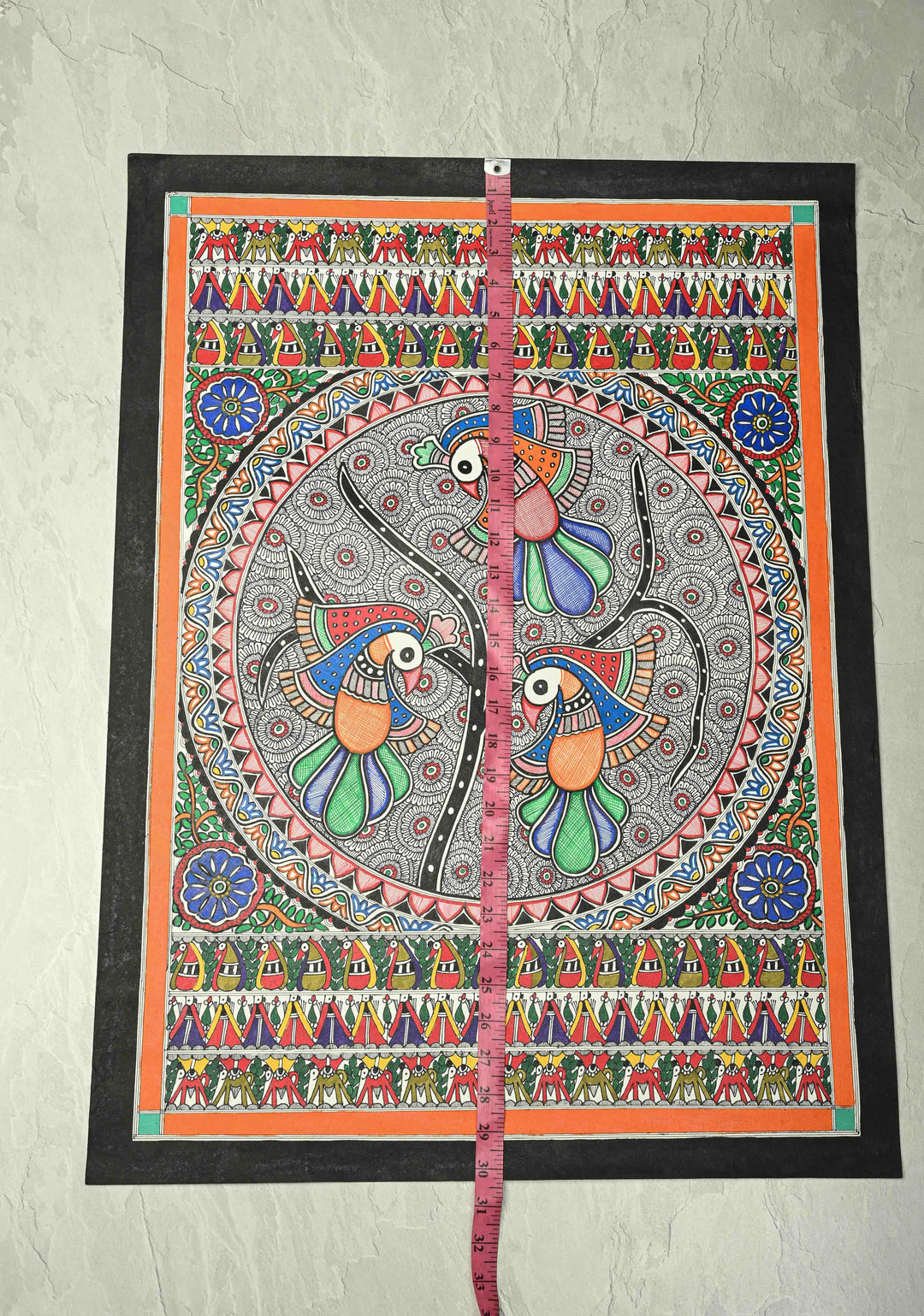 Authentic Mithila Hand-Painted Madhubani Wall Art, Unframed 30 x 22