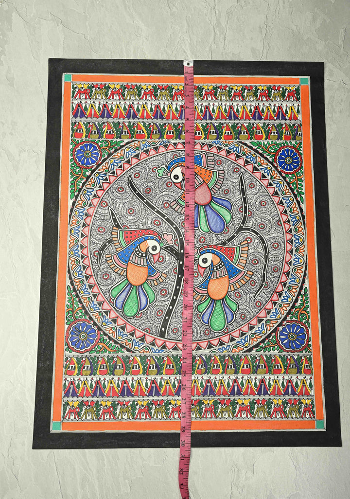 Authentic Mithila Hand-Painted Madhubani Wall Art, Unframed 30 x 22