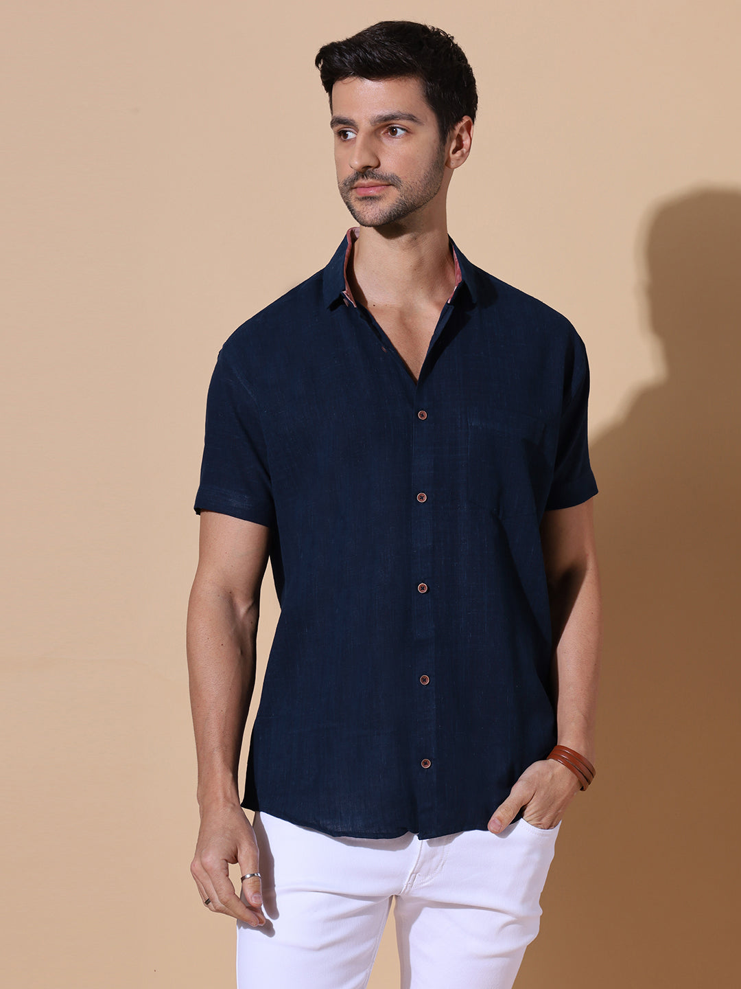 Ocean Blue Khadi Half Sleeve Cotton Shirt