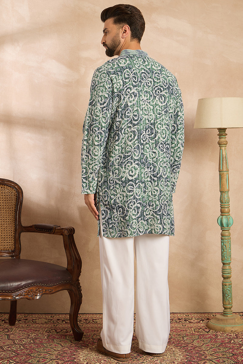 Green Viscose Rayon Batik Embroidered Straight Kurta | SHOBITAM