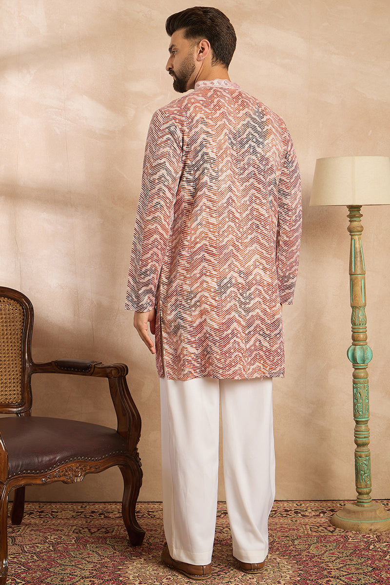 Orange Silk Blend Solid Embroidered Straight Kurta | SHOBITAM