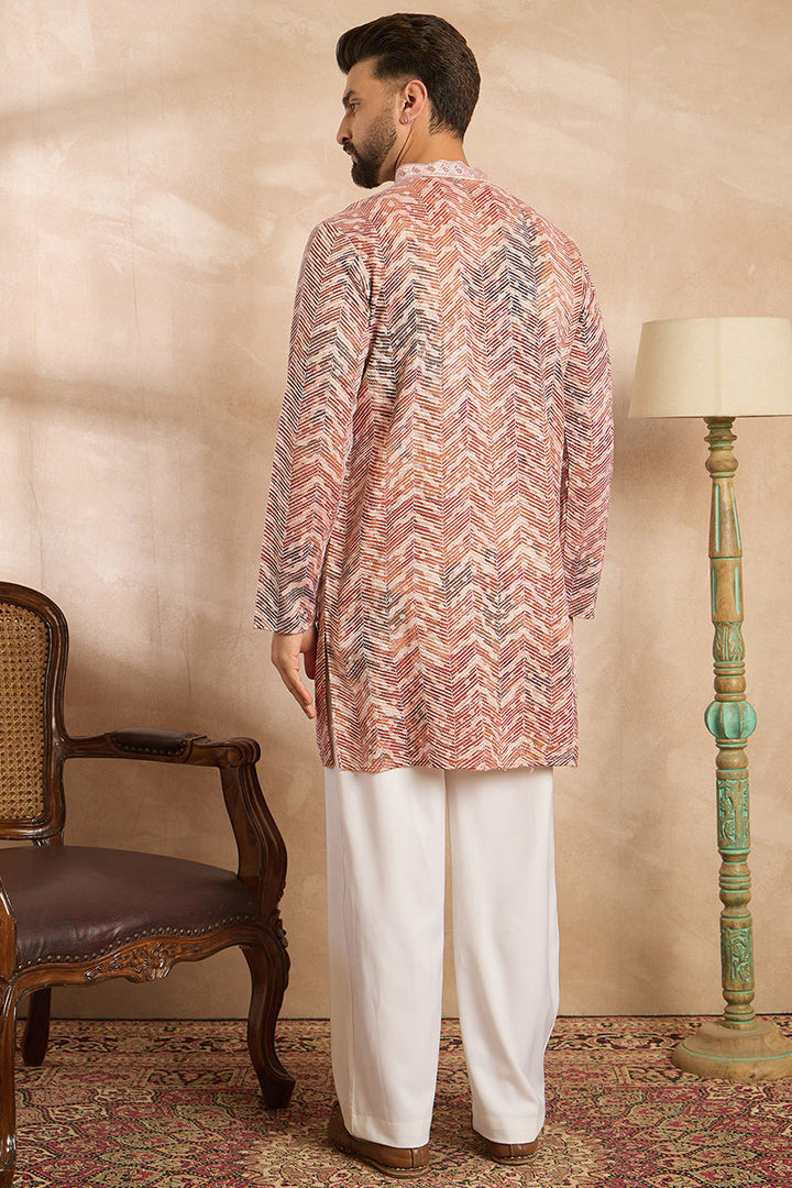Orange Silk Blend Solid Embroidered Straight Kurta | SHOBITAM