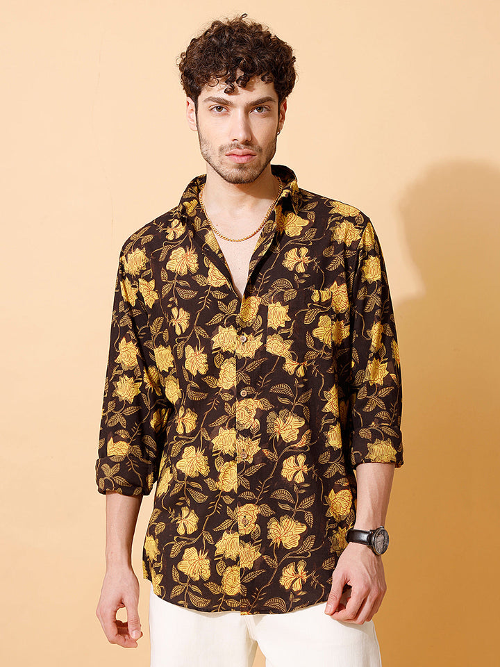 Mosswood Ajrakh Full Sleeve Cotton Shirt in Brown for Men