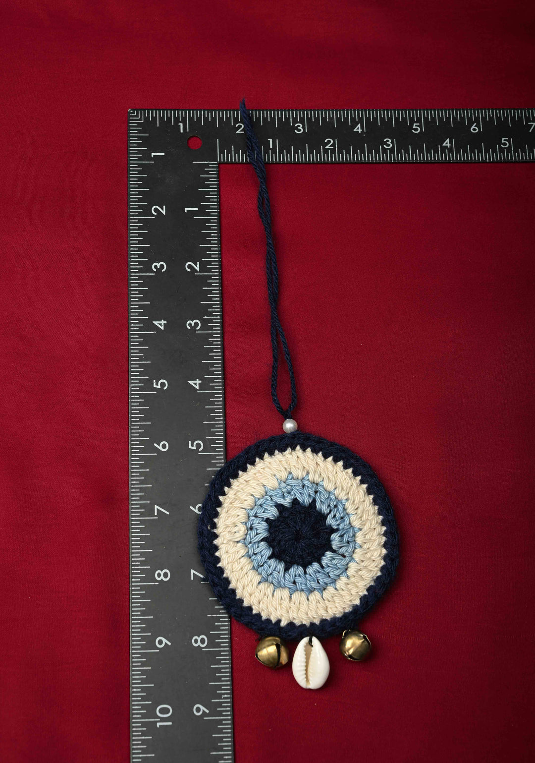 Evil Eye Crochet Charm with Cowrie Shell and Bells | SHOBITAM
