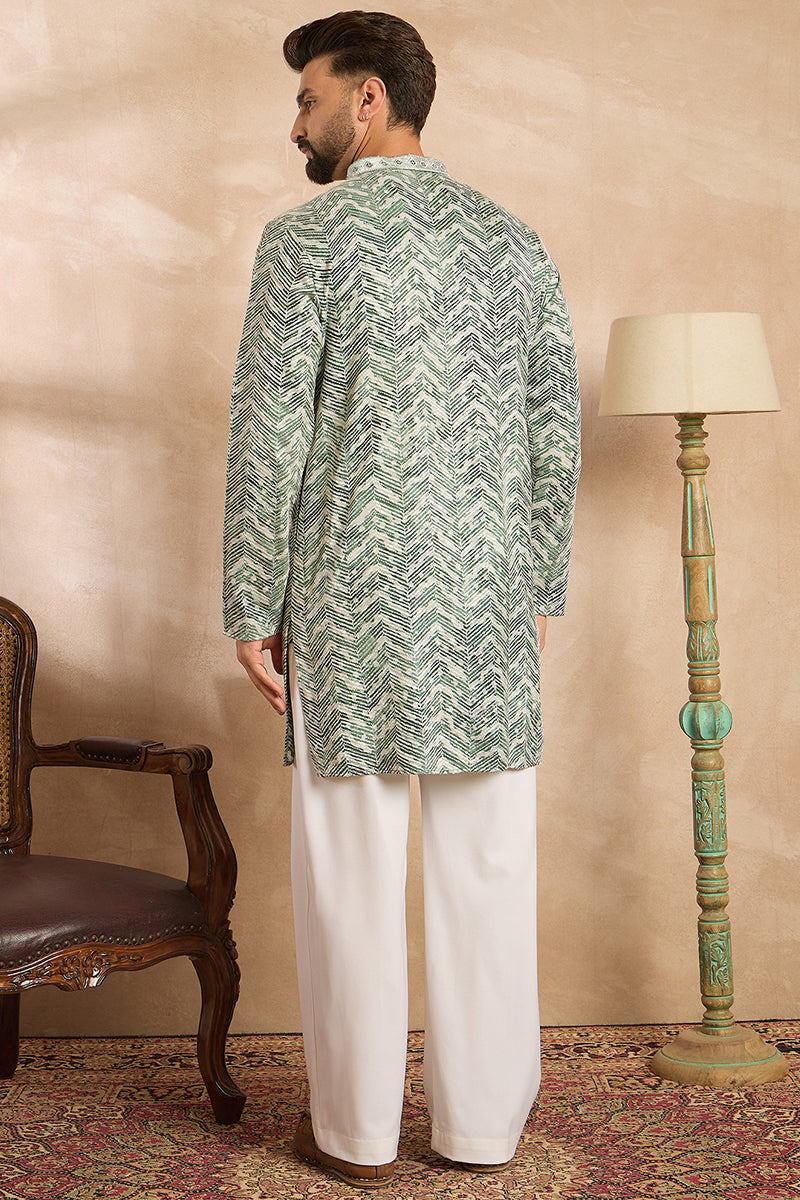Green Silk Blend Solid Embroidered Straight Kurta | SHOBITAM