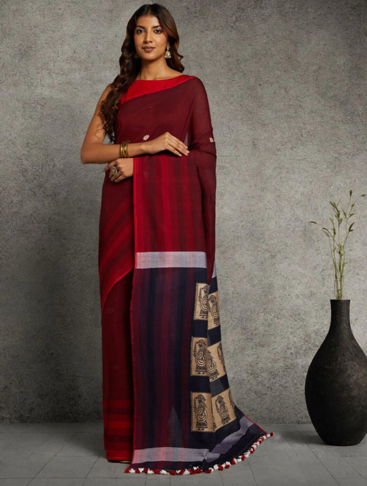 Red Handloom Cotton Baluchari Saree