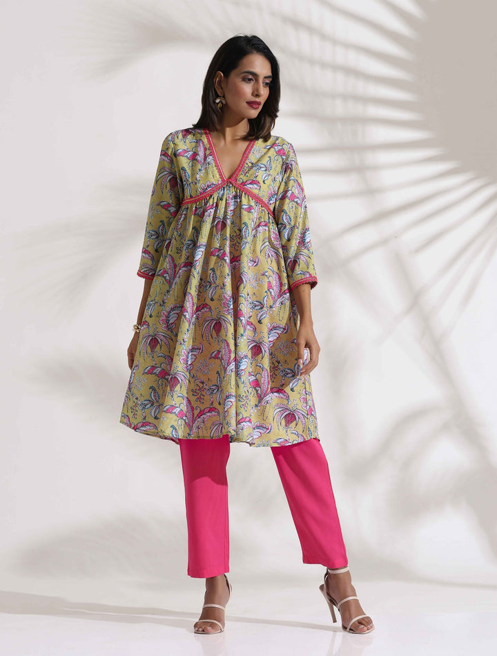 Yellow Print Anarkali Kurta Co-ord Set | SHOBITAM