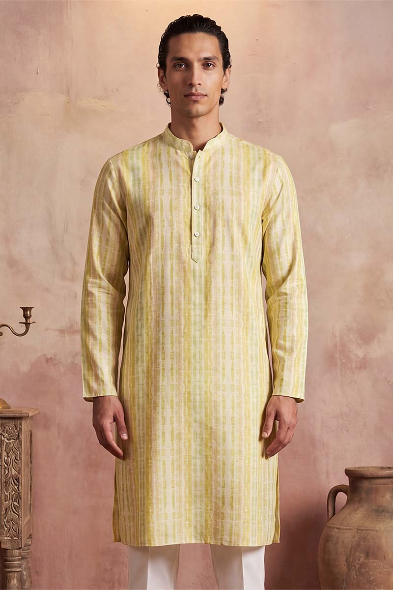 Mens Multi Silk Blend Abstract Printed Kurta With Trousers | SHOBITAM