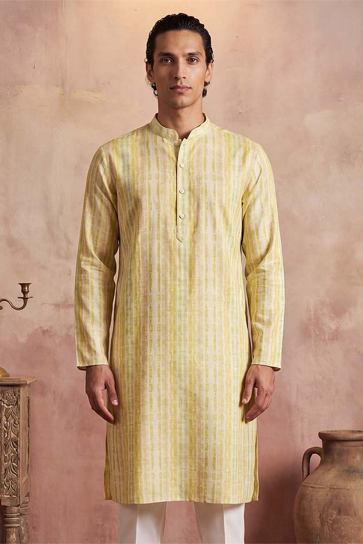 Mens Multi Silk Blend Abstract Printed Kurta With Trousers | SHOBITAM