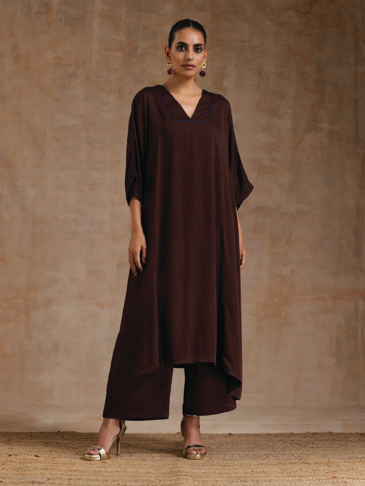 Cola Brown Modal Satin Oversized Kurta Set | SHOBITAM