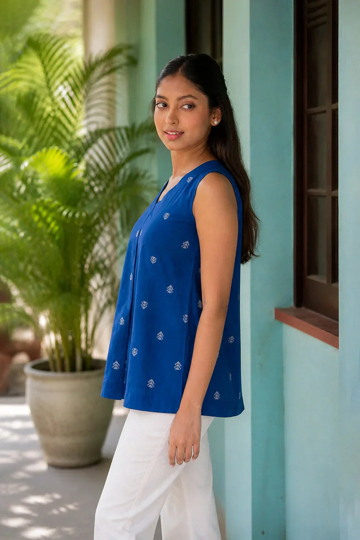 Royal Blue South Cotton Woven Top | SHOBITAM