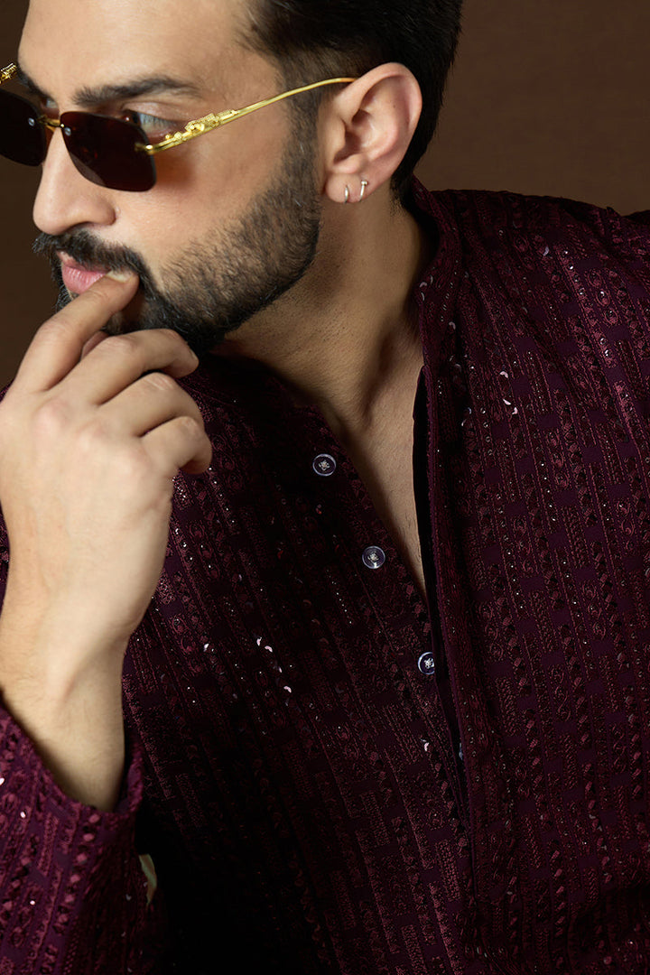 Purple Georgette Solid Embroidered Straight Kurta Sets | SHOBITAM