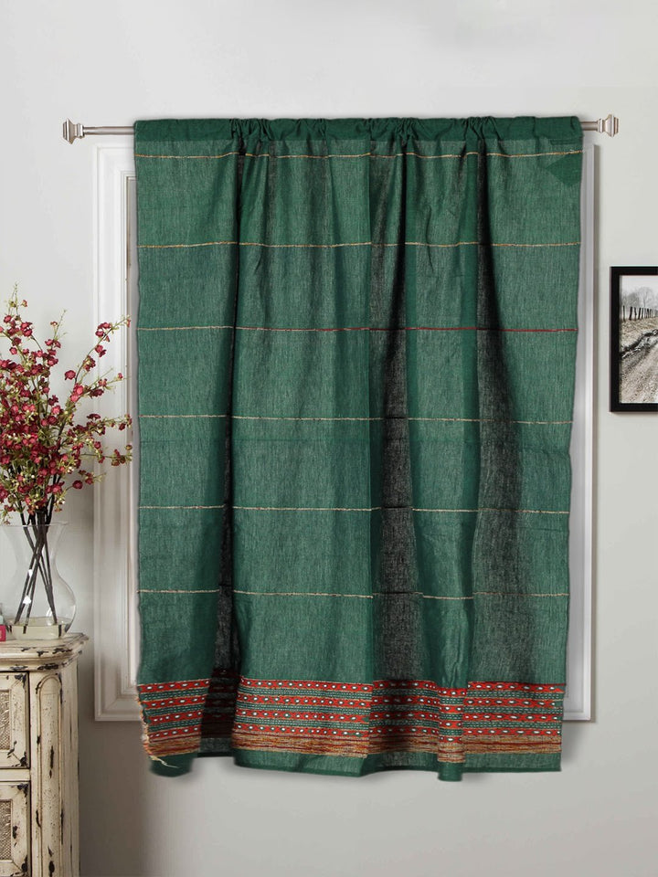 Bottle Green Khesh Kantha Cotton Curtain- Single Panel | SHOBITAM