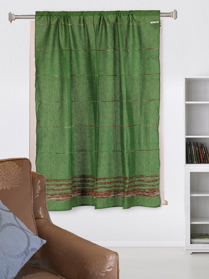 Pickle Green Khesh Kantha Cotton Curtain- Single Panel | SHOBITAM