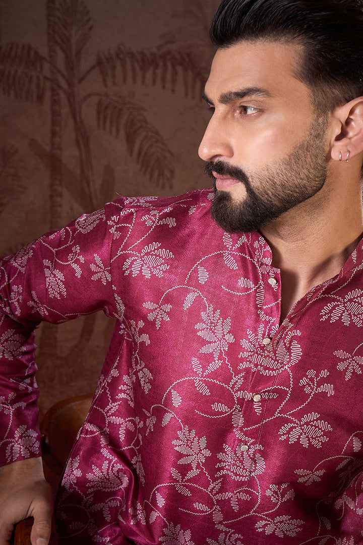 Red Silk Blend Floral Printed Straight Kurta With Trouser | SHOBITAM