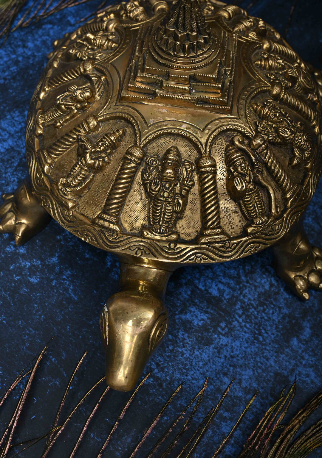 12" Brass Dashavataram Vaastu Turtle for Table Top Decor with 3D Lakshmi Yantra