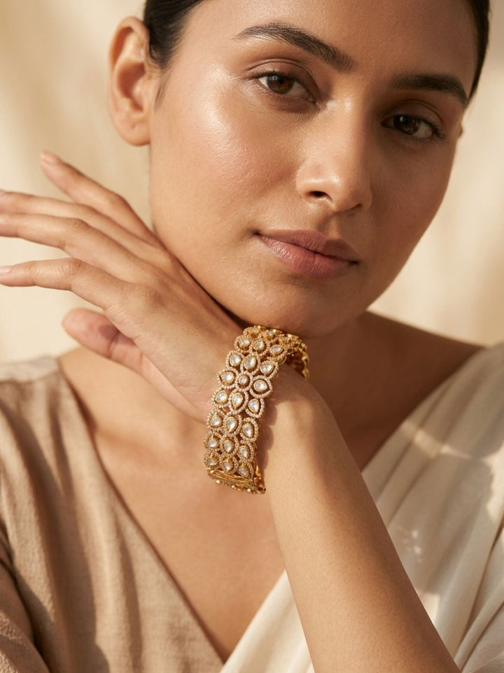 Royal Polki Kundan Teardrop Statement Bracelet | SHOBITAM