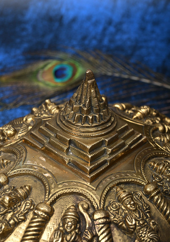 12" Brass Dashavataram Vaastu Turtle for Table Top Decor with 3D Lakshmi Yantra