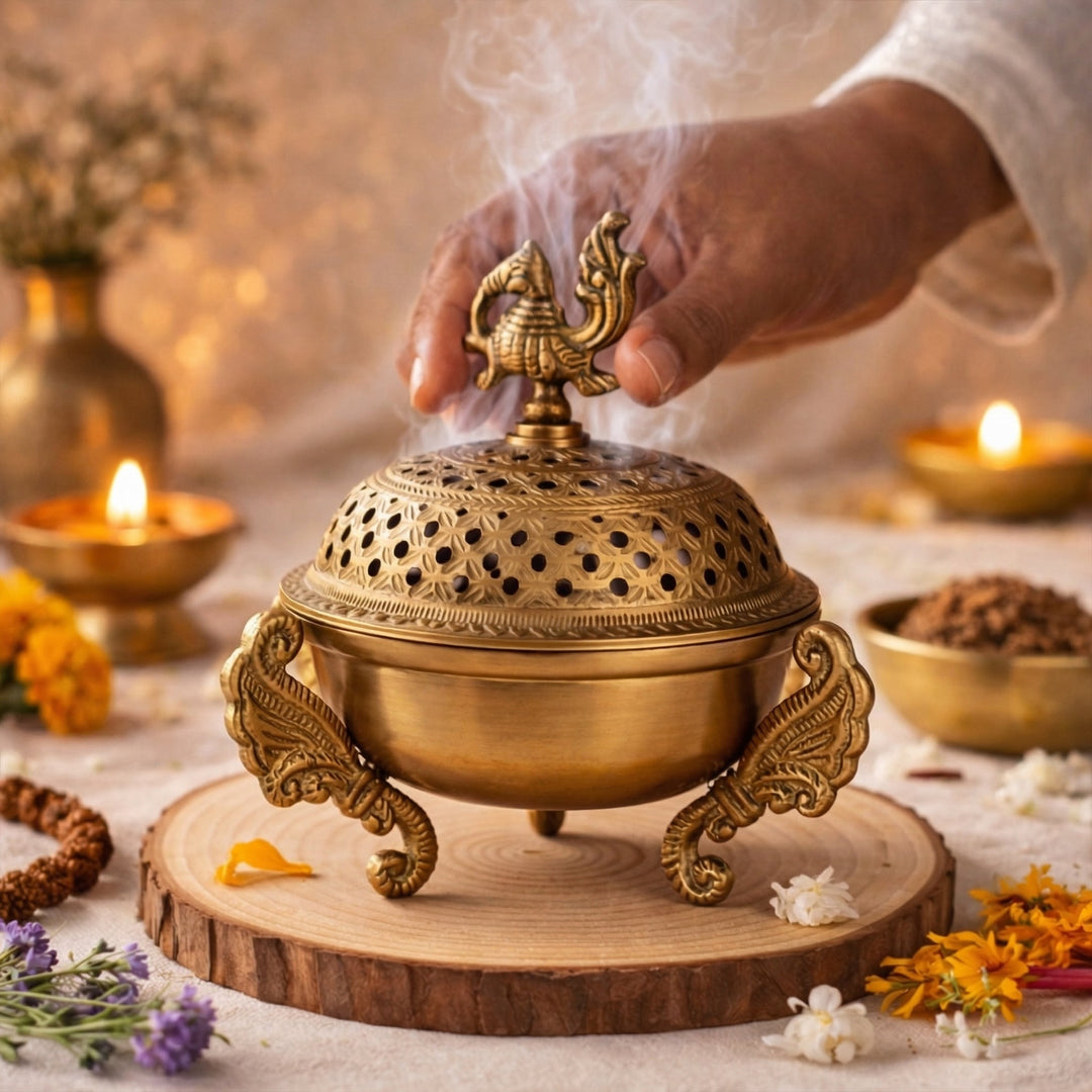 Sanchi Brass Dhoop Dani Incense & Loban Burner