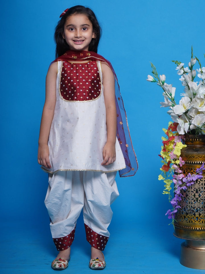 Chand Sitare Kurta with Dhoti Salwar & Dupatta - Cream | SHOBITAM