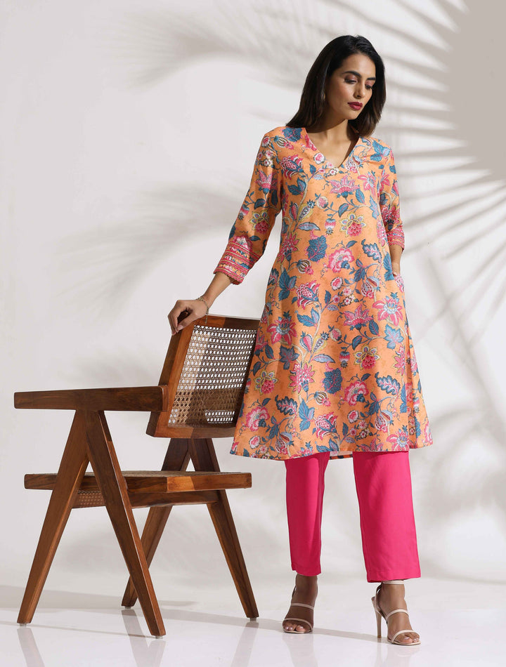 Orange Print Kurta Co-ord Set  | SHOBITAM
