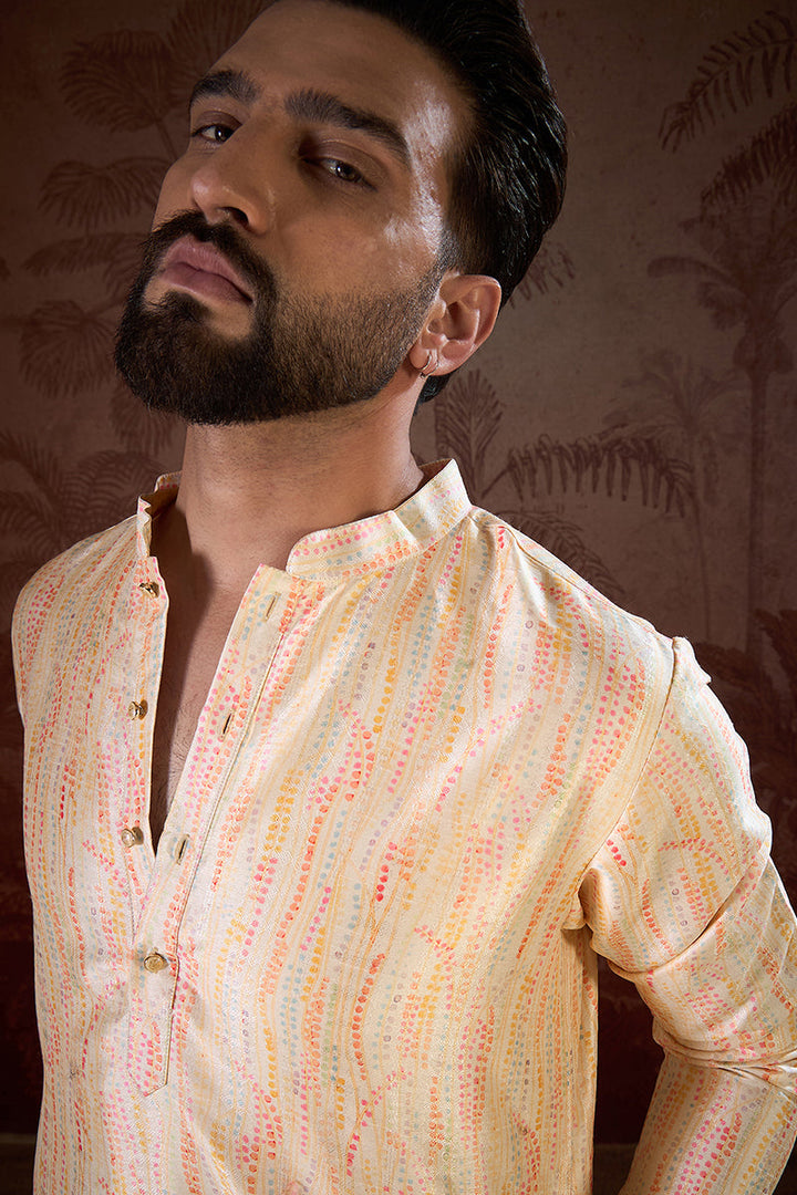 Cream Silk Blend Abstract Printed Straight Kurta With Trouser | SHOBITAM