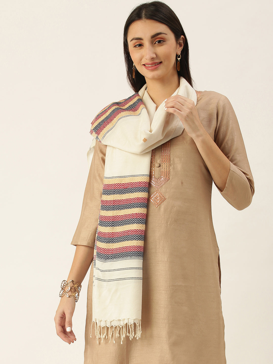 80 x 24 Handwoven Chevron Eri Silk Stole | SHOBITAM
