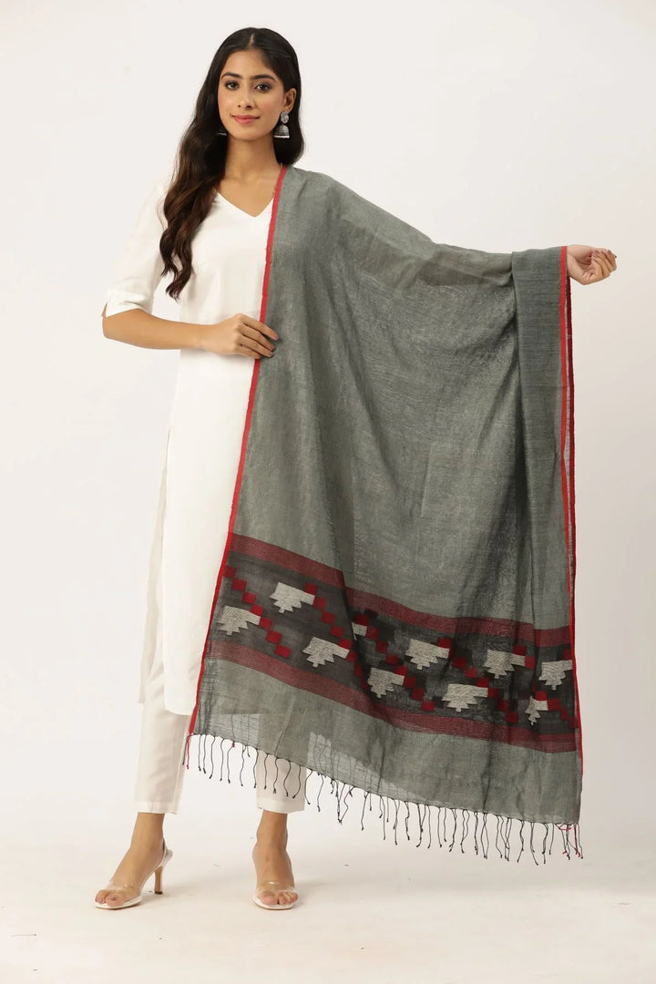 Grey Pure Matka Silk Handloom jamdani Dupatta