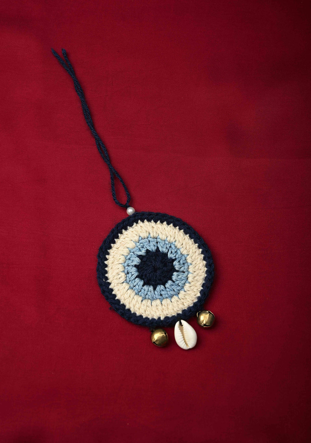Evil Eye Crochet Charm with Cowrie Shell and Bells | SHOBITAM