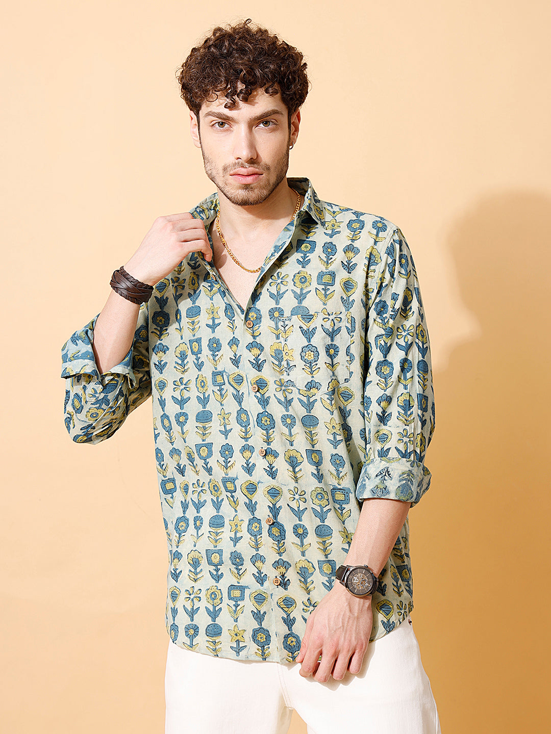 Indigo Dusk Ajrakh Full Sleeve Cotton Shirt in Indigo for Men