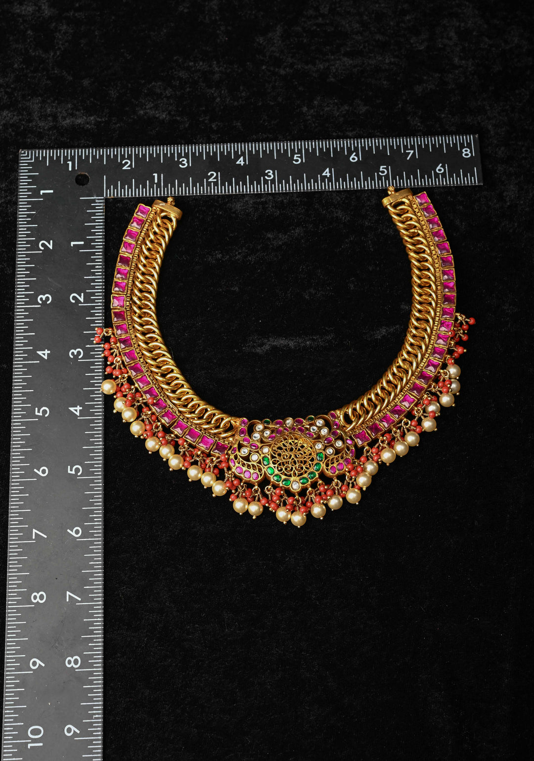92.5  Silver  Reversible  Braided Necklace - Ruby and Emerald