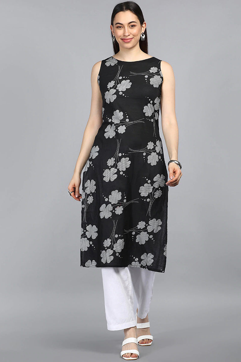 Black Floral Printed Kurta | SHOBITAM