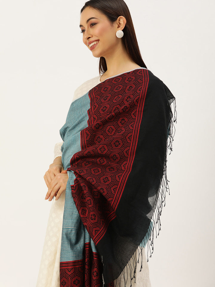 Blue Red Assamese Cotton Dupatta | SHOBITAM