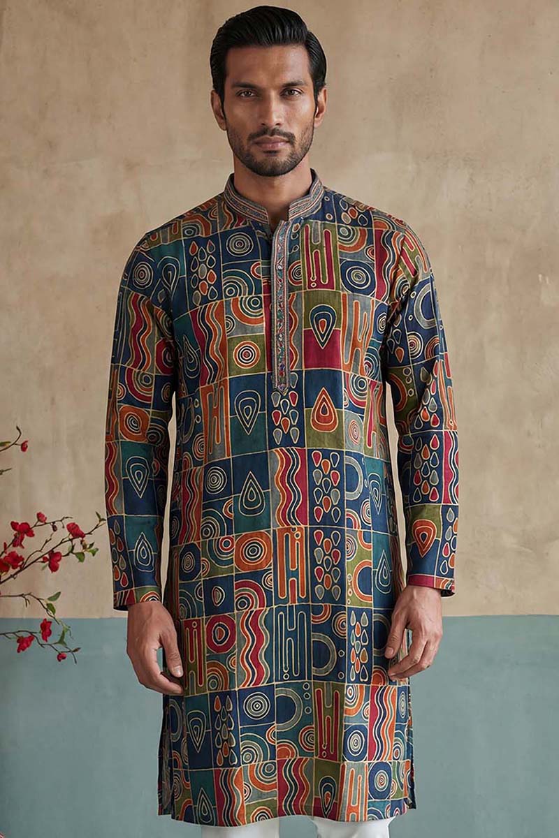 Viscose Rayon Multi Abstract Printed Calf Length Straight Kurta | SHOBITAM