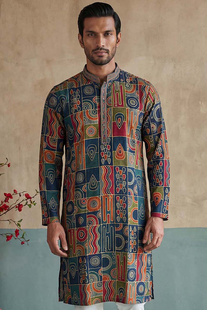 Viscose Rayon Multi Abstract Printed Calf Length Straight Kurta | SHOBITAM