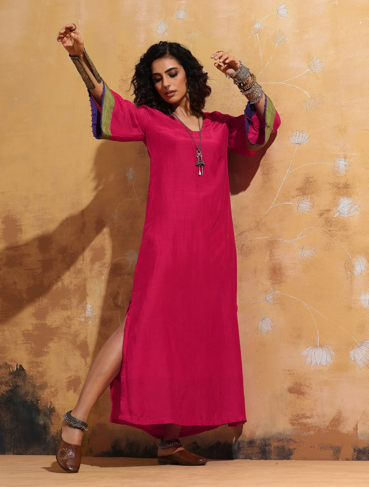 Pink Muslin Silk Straight Maxi Dress  | SHOBITAM